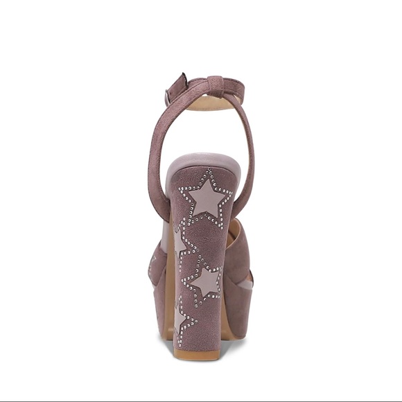 Women’s Star Print Crystal Embellished Platform Block Heel in Pink Faux Suede - Picture 3 of 4